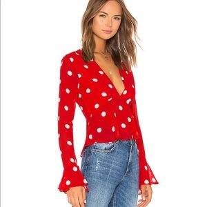 LPA V Neck Top in Red Polka Dot